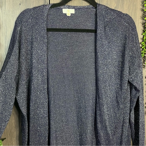 .🌼3/$30🌼C Navy Blue Sparkle Undertone Open Front Lightweight Cardigan Size M - Picture 4 of 16